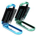 Mini Folding Compact Hair Brush with Mirror for Women and Girls, Massage and Pocket Comb for Travel, Gym, Purse, Swimming (Blue & Green)