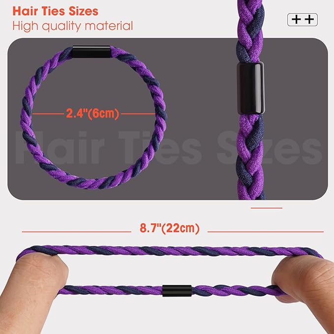 EasYoung 10pcs Braided Hair Ties for Thick, Curly Hair - No Crease Coils for Men's Buns & Women's Long Hair