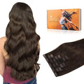 DOORES Seamless Clip in Hair Extensions Real Human Hair, Light Dark Brown 150g 7pcs 22 Inch Virgin Clip in Hair Extensions, Invisible Edge Clip in Hair Extensions, Straight Natural Hair