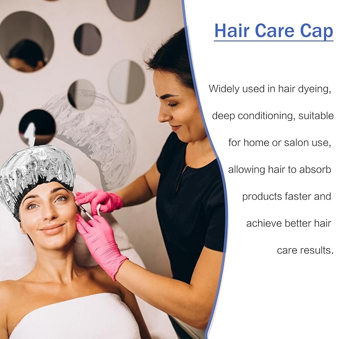 4PCS Aluminum Foil Heat Cap for Deep Conditioning, Waterproof Dustproof Thickened Shower Caps Reusable Heat Cap Processing Caps for Home and Salon Use, Hair Dyeing and Hot Oil Treatment Tools