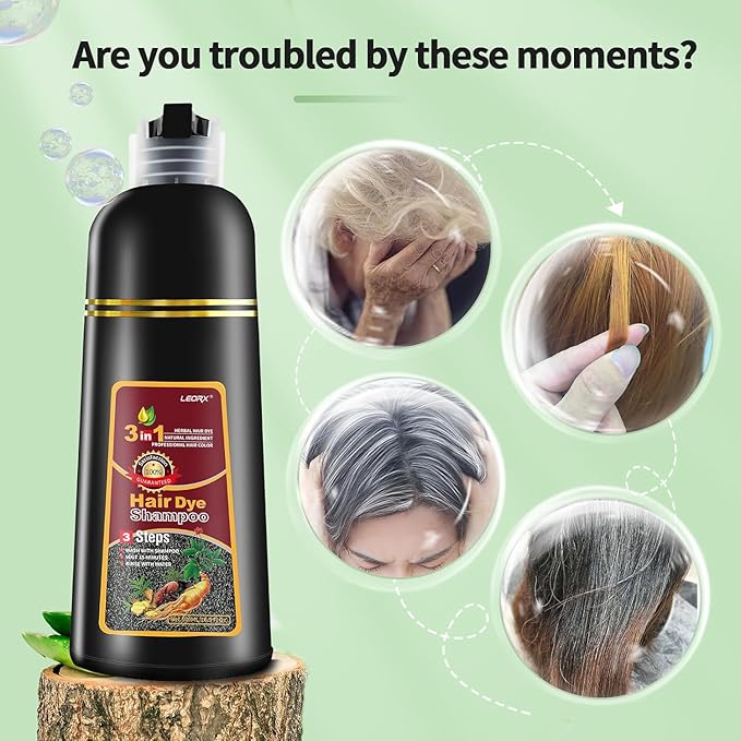Hair Dye Shampoo, Leorx 3 In 1 Brown Color Shampoo Hair Dye For Refresh Hair Instant Herbal Coloring Shampoo For Women&Men - Tintes Para El Cabello Profesional - 16.9 oz