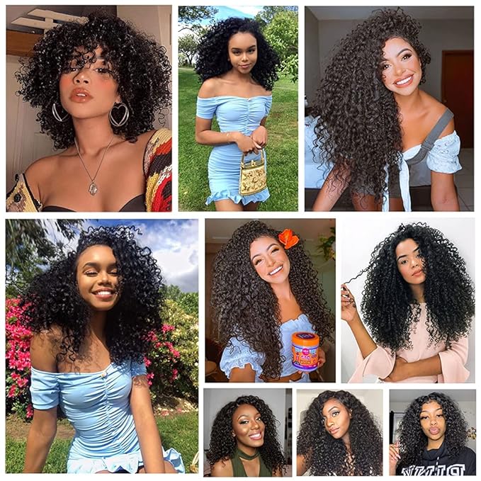 30 32 34 Inch Natural Black Kinky Curly Bundles Human Hair Color 1B Bundle Niegmeag Brazilian Virgin Soft and Silky Remy Hair Extensions Double Weft Color 1B Kinky Curly Bundle