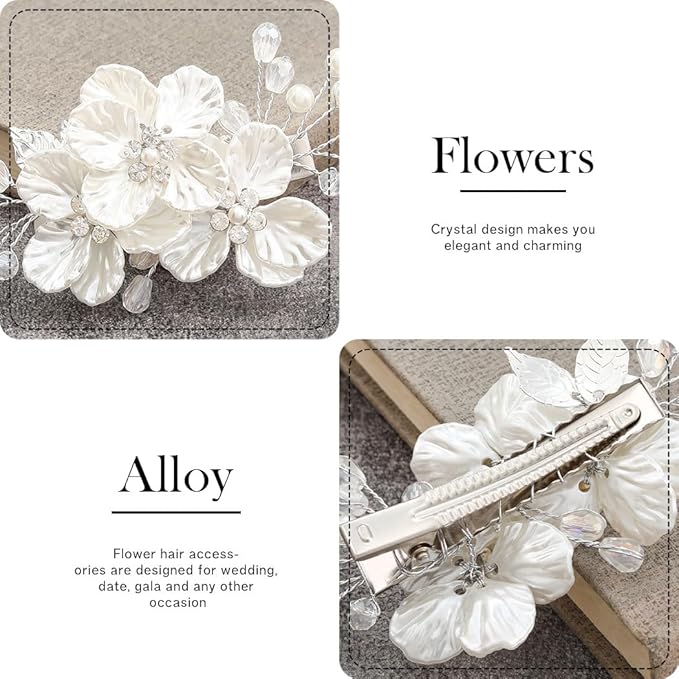EVILD White Flower Hair Clip Pearl Hair Barrette Bridal Wedding Hair Accessories for Women