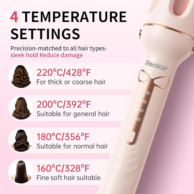 Automatic Curling Iron Beach Wave Curling Wand, Ceramic Coated, Straightening Brush, 1inch and 1.25 inch Portable 3-in-1Hair Curler, 2-Way Rotation Curler 4 Temperatures, 30 Min Auto Shut-Off