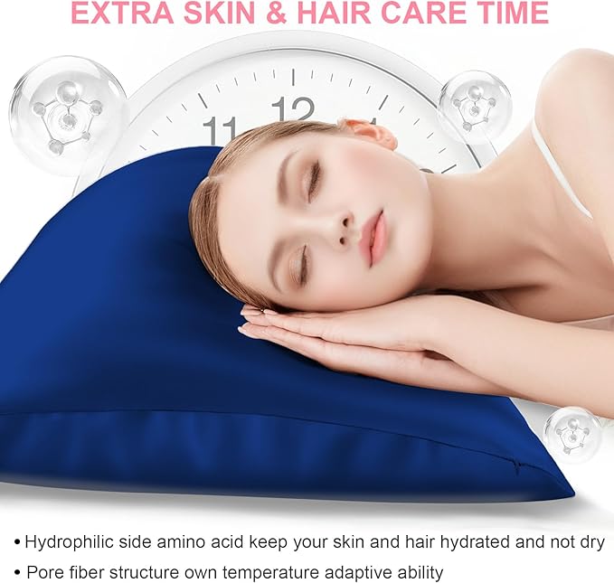 Mulberry Silk Pillow Cases Standard Size with Hidden Zipper, Ultra Smooth and Soft Breathable Cooling Silk Satin Pillowcase for Hair and Skin, Gifts for Women Men (Royal Blue, 20x26 Inches, 1 Pack)