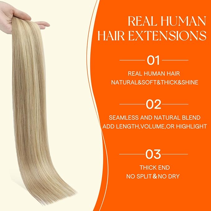 Full Shine Human Hair Tape in Extensions 22 Inch Color Golden Blonde Highlight Medium Blonde Double Sided Seamless Injected Tape in Hair Extensions Straight 50G Remy Silky Skin Weft 20Pcs Natural