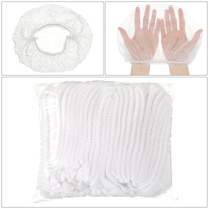 100 Pcs Disposable Nonwoven Bouffant Caps 21 Inch Hair Net Elastic Cap Hair Cover Hats for Beauty Salon Hospital Spa Catering Dust-free Workspace(White)