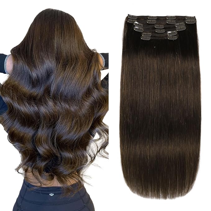 XDhair Clip in Hair Extensions Real Human Hair20 Inch 120g Dark Brown Clip in Hair Extensions Straight Human Hair for Women 6 Pcs #2 20 Inch