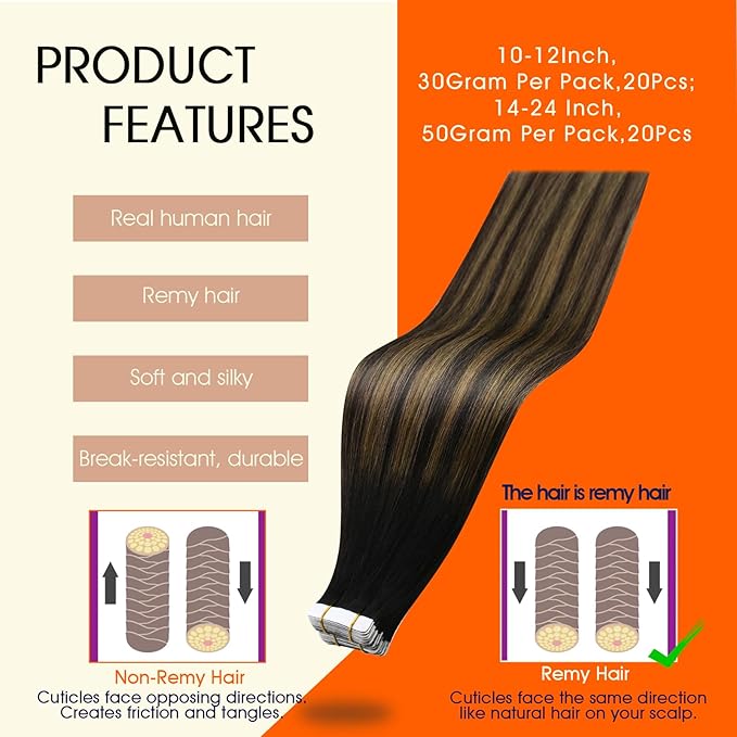 Full Shine Balayage Tape ins Human Hair Extensions Color 1B/6/1B Tape in Hair Extensions 20Inch Remy Natural Straight Skin Weft 100G Seamless Extension 40Pcs for Women Add Length