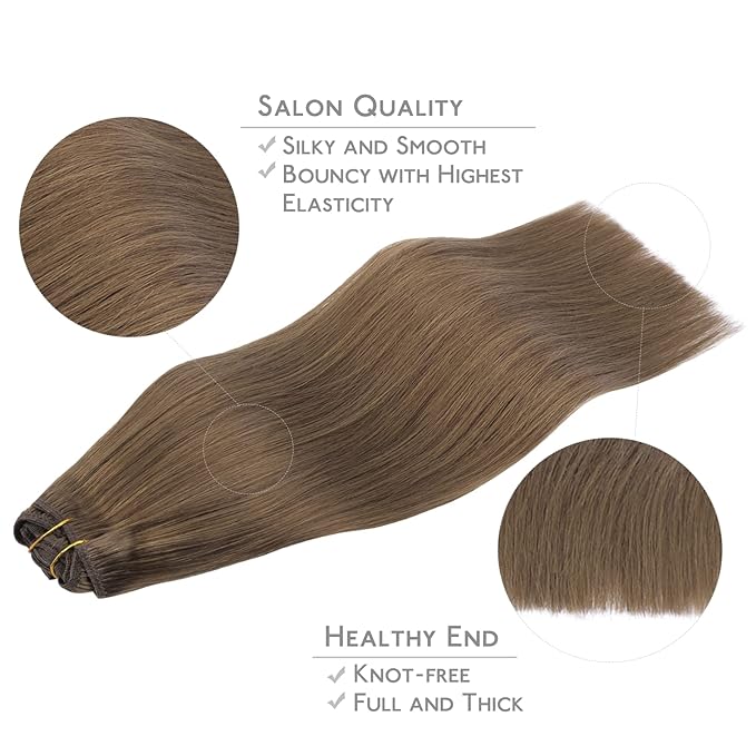 WENNALIFE Clip in Hair Extensions, 150g 22 Inch 9pcs Light Ash Brown Human Hair Extensions Thicker Clip in Hair Extensions Real Human Hair Clip Set Double Weft