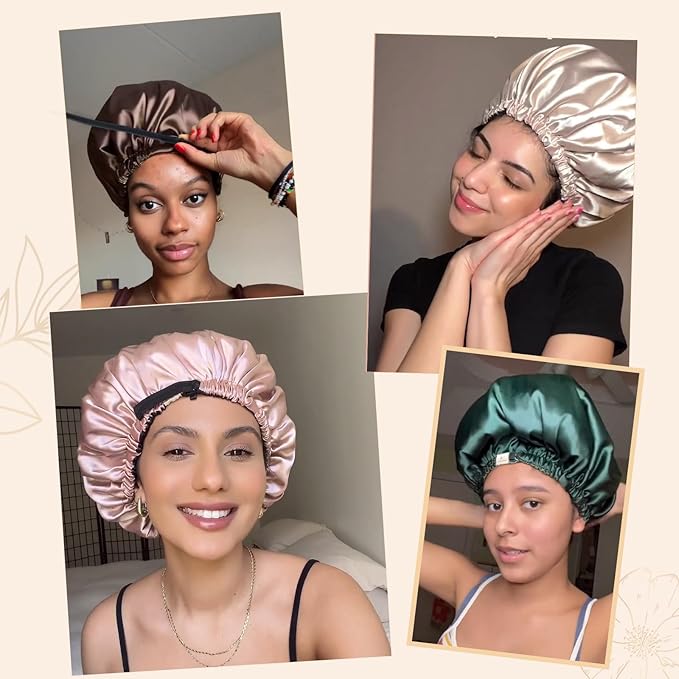YANIBEST Adjustable Satin Bonnet Double Layer Hair Bonnet for Sleeping Bonnets for Women Hats Curly Natural Hair, Blush Pink