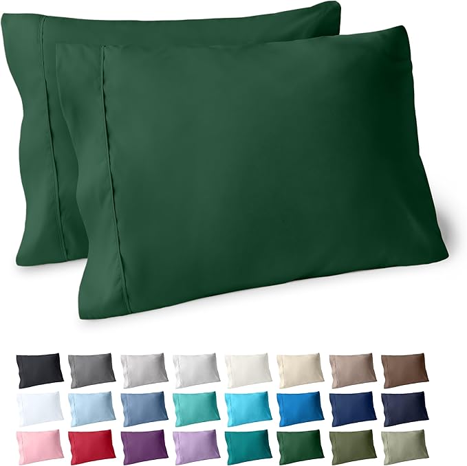 Bare Home Microfiber Pillow Cases - King Size Set of 2 - Cooling Pillowcases - Double Brushed - Forest Green Pillowcases 2 Pack - Easy Care (King Pillowcase Set of 2, Forest Green)