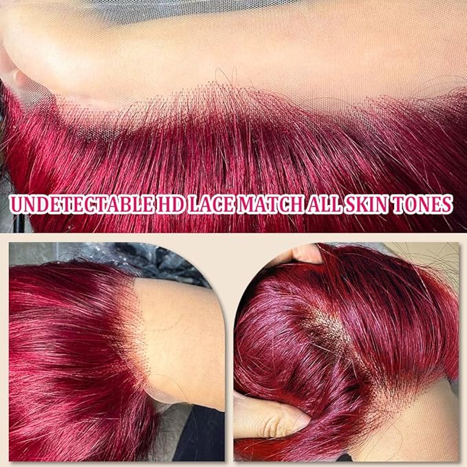 99j Burgundy Lace Front Wigs Human Hair Pre Plucked with Body Wave Lace Frontal Wigs Human Hair 200% Density Human Hair Lace Front wigs for Women HD Transparent Lace Frontal Wigs Human Hair 26inch