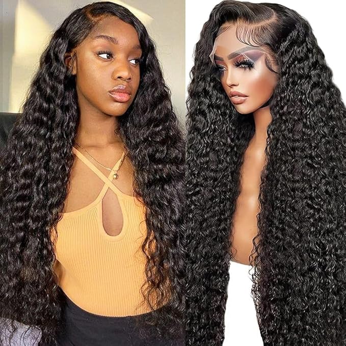 SOSATISFY 13x6 Deep Wave Lace Front Wigs Human Hair 200% Density Deep Wave Frontal Wigs HD Lace Curly Wigs for Black Women Pre Plucked with Baby Hair Curly Lace Front Wig Human Hair 20 Inch