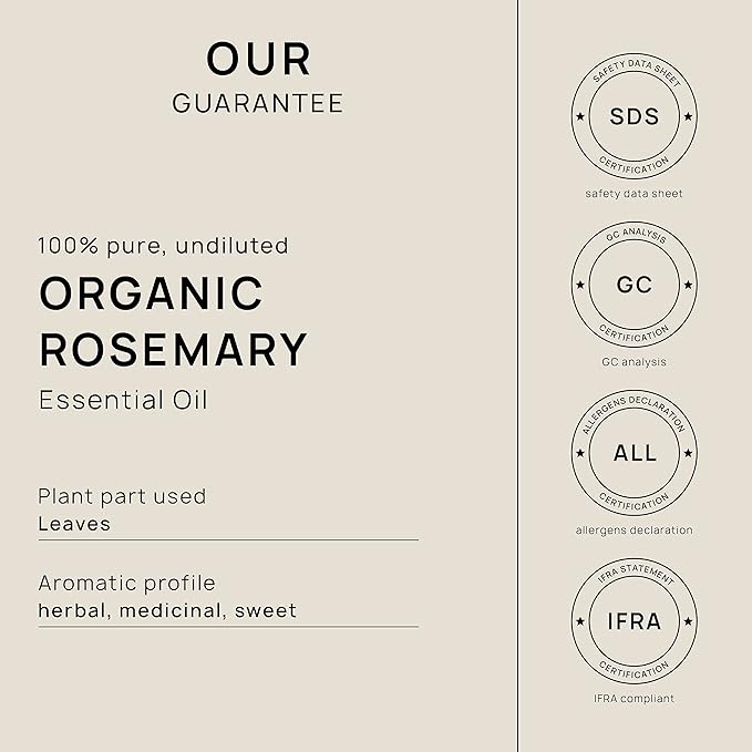 VINEVIDA Organic Rosemary Essential Oil 32 oz - Undiluted Candle Oil Scent for DIY Candlemaking - Bulk Essential Oil for Soap Making