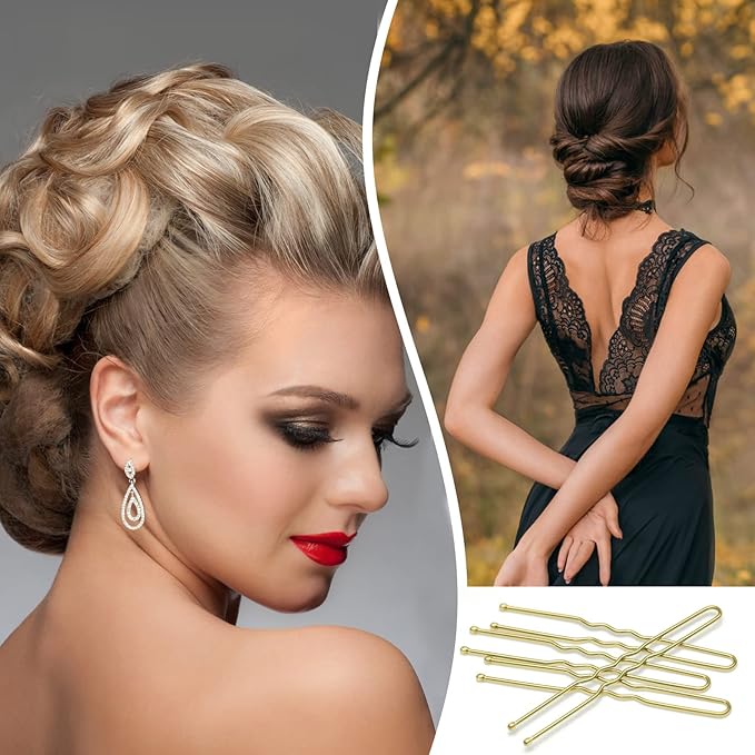 100PCS 2.4Inch U Shaped Hair Pins,Gold Bobby Pins for All Hair Types,Hair Pins for Women,Pain-Free U Pins for Buns With Box（Gold）