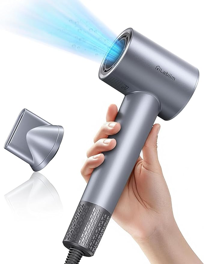 Hair Dryer, High-Speed Ionic Low Noise Blow Dryer with Brushless Motor for Fast Drying, Thermo-Control Quiet Compact Hair Blow Dryer, Hairdryer with 1 Nozzle Attachments for Home Salon Travel