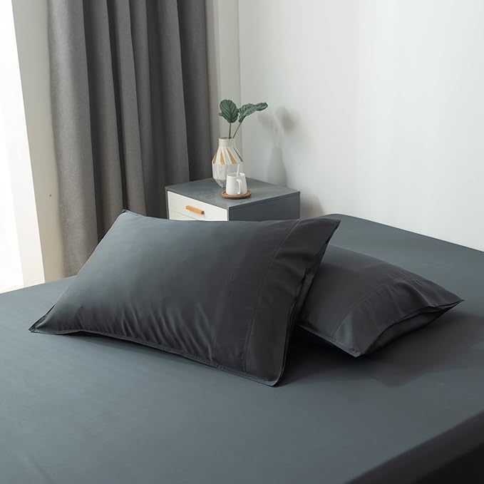 Bella Coterie | Luxury Bamboo Viscose Standard Size Pillowcase Set | 100% Organically Grown | Ultra Soft | Cooling | 2 Pcs [Charcoal Grey]