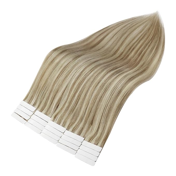 Full Shine Tape in Hair Extensions Color 16/22 Golden Blonde and Medium Blonde Seamless Tape in Hair Extensions Human Hair 22 Inch Highlighted Remy Hair Extensions Tape in 50Gram 20Pcs