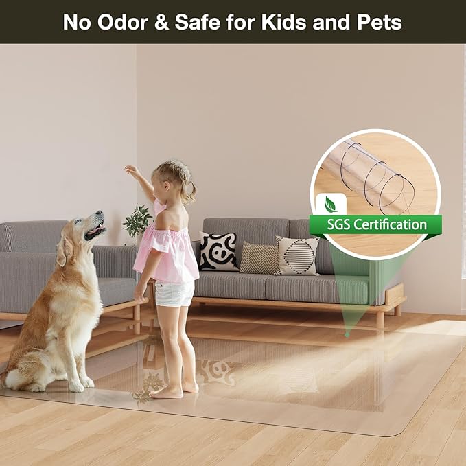 Crystal Clear Floor Mat 8×12ft, Upgraded Easy Flat Waterproof Vinyl Rug Cover, Large Stain-Resistant Plastic Area Rug Floor Protector for Kitchen, Dining Room, or High-Traffic Areas