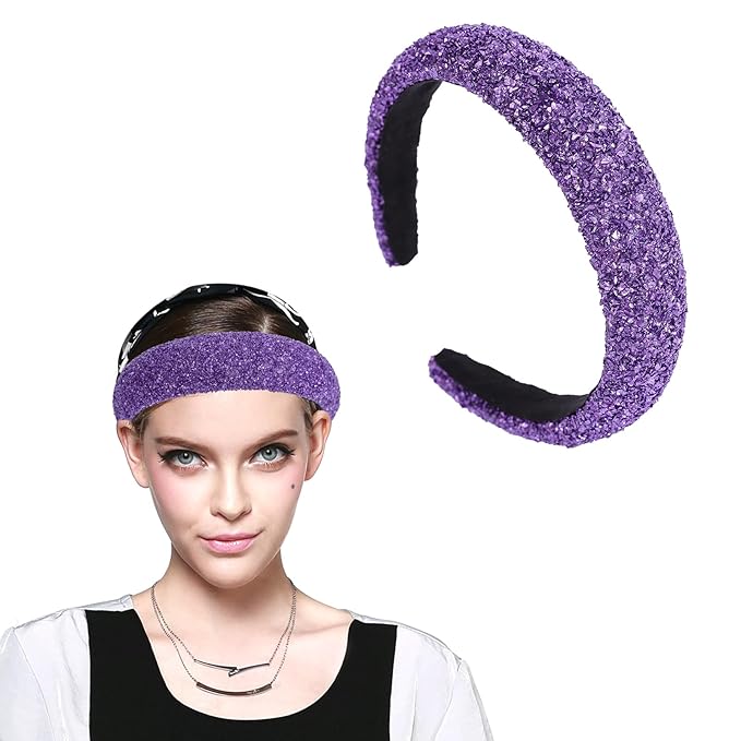 Purple Sparkle Glitter Headband - Wide, Comfortable, High Elasticity - Perfect for Women's Fashion Accessories