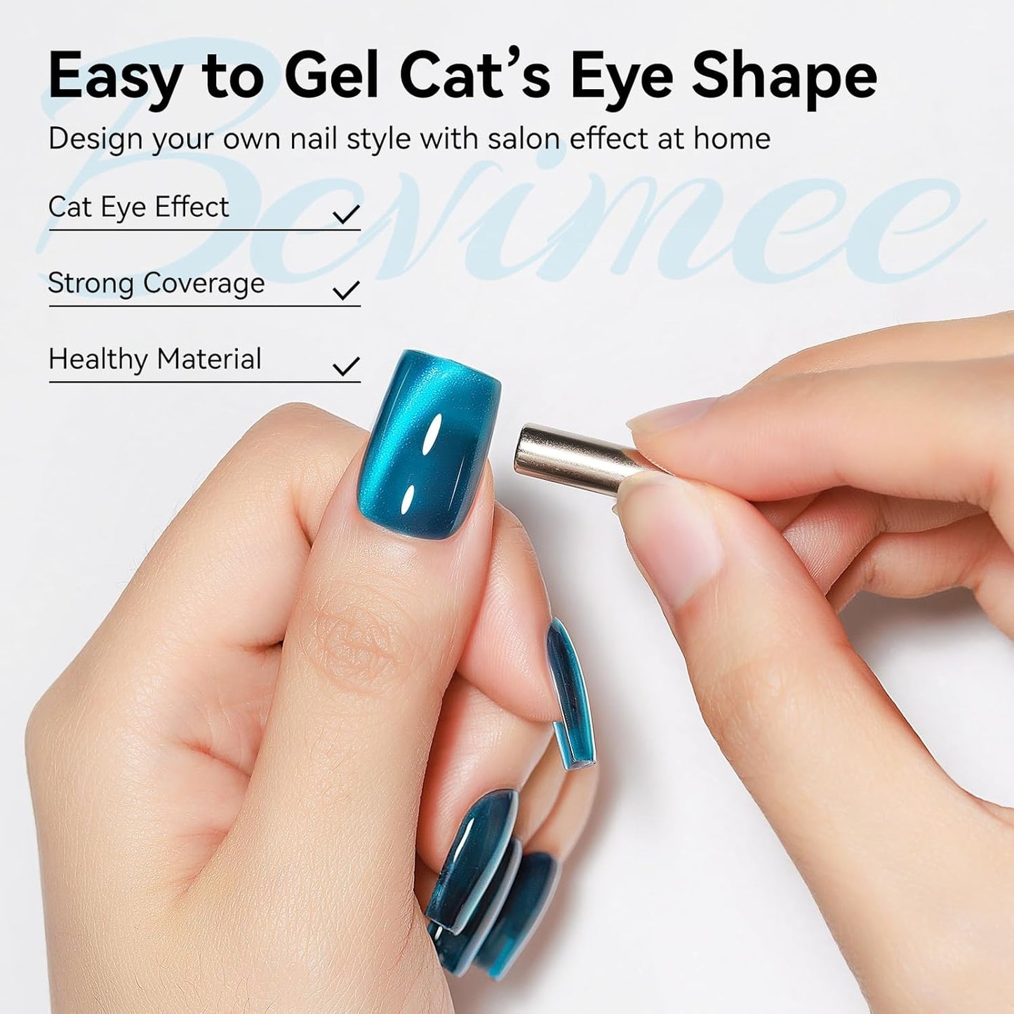 Cat Eye Gel Nail Polish, Sea Blue Jelly Glass Magnetic Nail Polish Magic Holographic Effect, Glitter UV Gel Sparkle Crystal Color for Nail Salon DIY At Home