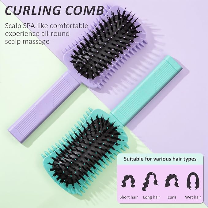 Curly Hair Brush 2 Pack, Volume Curl Defining Brush for Effortlessly Detangling Shaping and Styling Women's Curls, Reduce Pulling