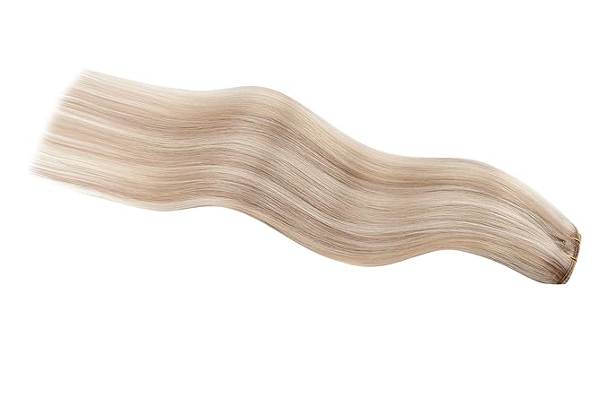 Full Shine Human Hair Clip in Extensions Blonde Highlight Straight Remy Clip in Hair Extensions Ash Blonde Lace Weft Real Human Hair Extensions Clip ins 14 Inch 3 Pcs 60 G