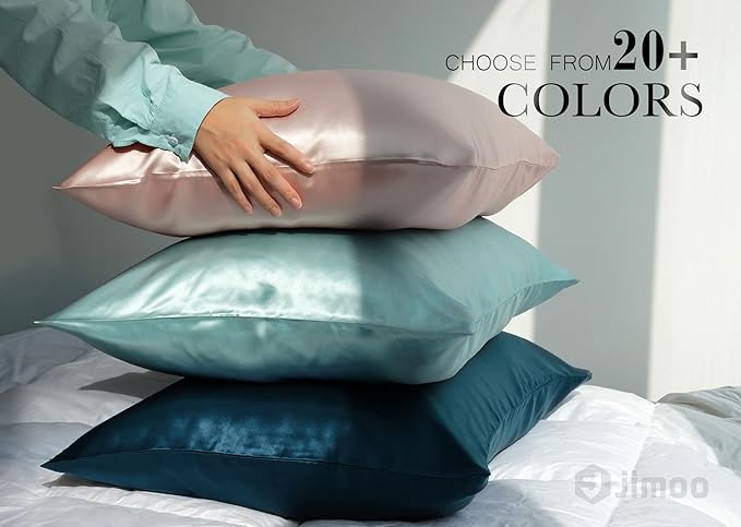 100% Mulberry Silk Pillowcase for Hair and Skin, 22 Momme Pure Natural Silk Pillow Case Both Sided with Zipper, Pillow Cover for Women Mom Men (Silver Grey, King 20''×36'', 2 Pack)
