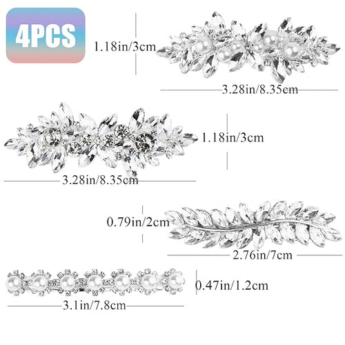4pcs Rhinestone Pearl Wedding Hair Clips Silver New Bride Bridesmaid Spring Clips French Hairpins Elegant Floral Stylish Accessories Gift for Women Girls