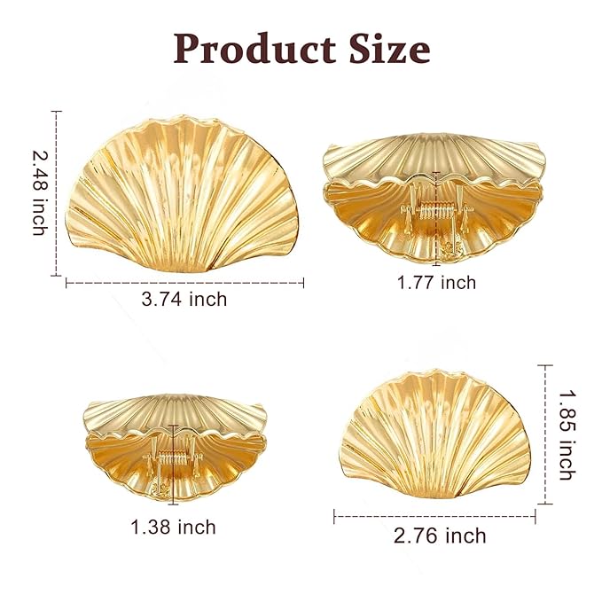 Seashell Hair Clips for Women Gold Claw Clip for Thick& Thin Hair Fashion Shells Hair Accessories Beach Hair Clips 2PCS