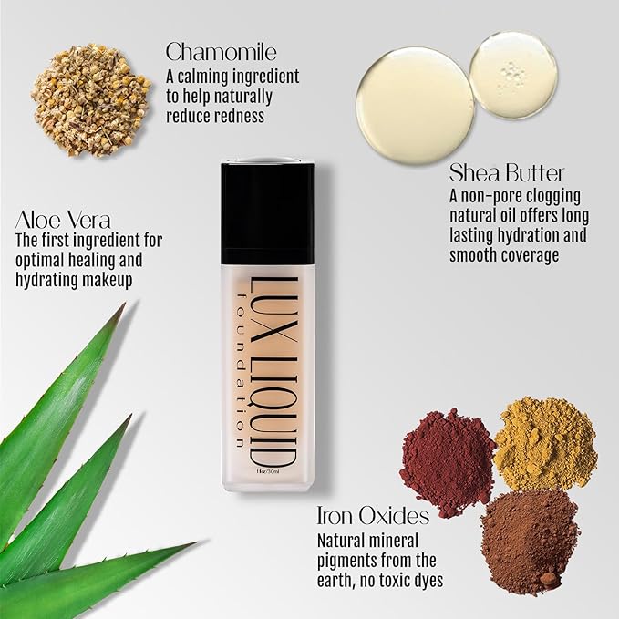 Organic Aloe-Based LUX Liquid Foundation, Natural Vegan Gluten-Free Made in USA, Toffee