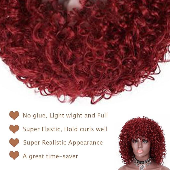 Afro Wig 15 Inch Black Women Afro Wigs African Curly Wigs Elastic Fluffy Wigs Synthetic Hair Suitable for Cosplay Daily and Party