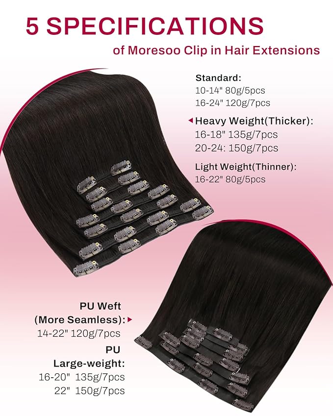 Moresoo Clip in Hair Extensions Real Human Hair Brown Human Hair Clip in Extensions Remy Double Weft Clip ins Human Hair Extensions Full Head Dark Brown #2 7pcs/135g 18inch