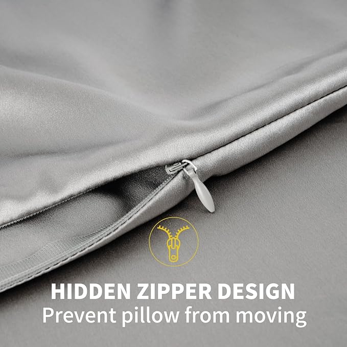 ZIMASILK 100% Pure Mulberry Silk Pillowcase 2 Pack, Soft and Smooth,Both Sides Premium Grade 6A Silk,600 Thread Count,with Hidden Zipper for Men and Women Family (Standard 20"x26", Gray)