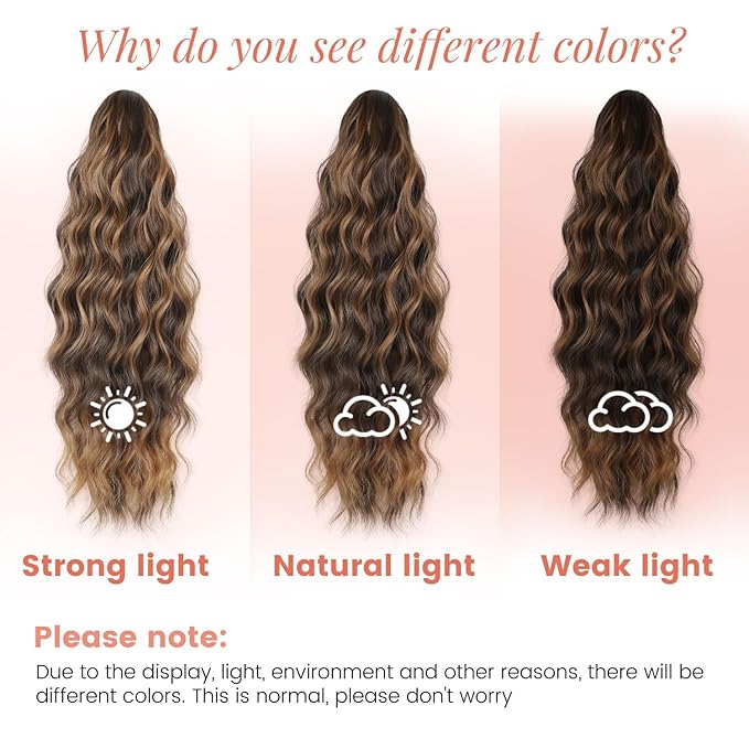 Claw Clip Ponytail Extension 18 Inch Curly Wavy Ponytail Extension Jaw Clip on Pony Tails Hairpiece for Women Fluffy Natural Synthetic for Daily Use (Dark Brown with Auburn Blonde)