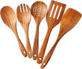 5 Piece Wooden Spoons for Cooking - Natural Finish Wooden Cooking Utensils - Soft Grip Wood Spoons - Non-Stick Wooden Spoons