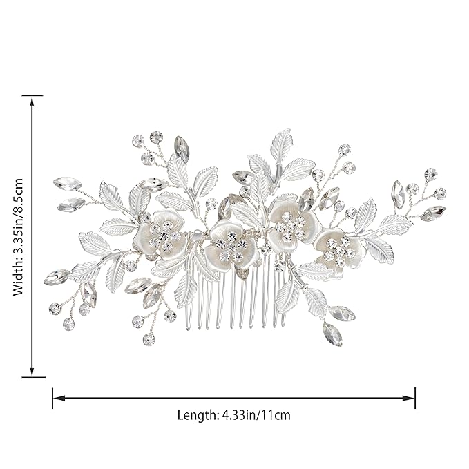 SWEETV Comb, Handmade Wedding Hair Accessory with Rhinestones, Silver, for Brides and Bridesmaids, Bridal Hair Pieces, Wedding Headpiece