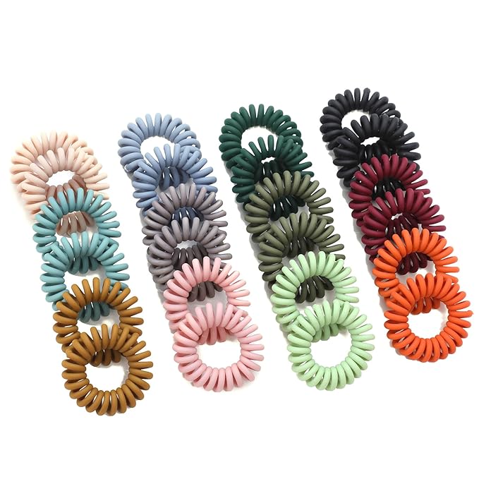 Spiral Hair Ties, 24 Pcs TPU No Crease Coil Hair Elastics, Multi-Color Matte, No Damage for Thick/Thin Hair, Hair scrunchies Ponytail Hlolders for Women Girls Kids (12 Colors)