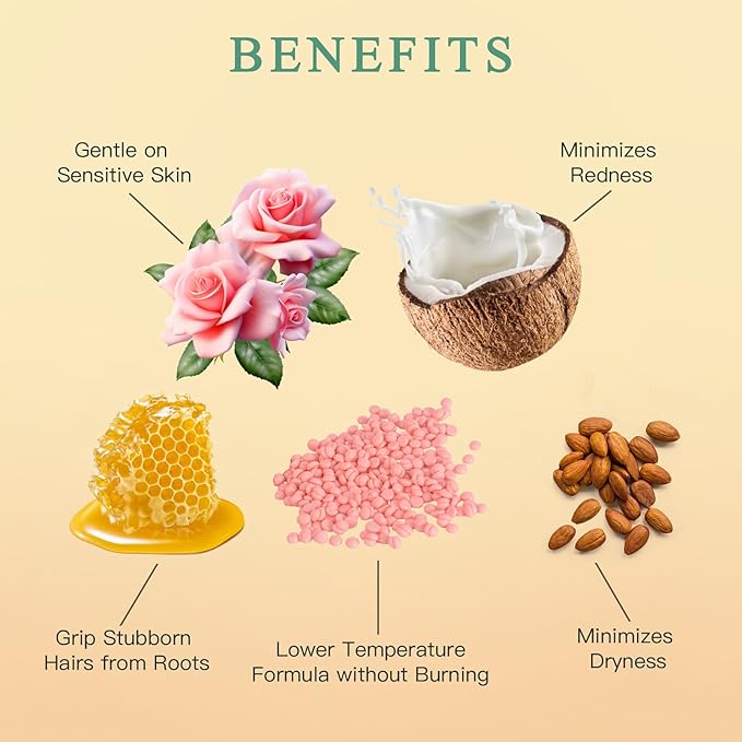 1.3Lb/21oz Hard Wax Beads for Hair Removal, Bouvetean Wax Beans for Bikini, Eyebrow, Face, Legs, Full Body Sensitive Skin Waxing with 10pcs Wax Spatulas (Pack of 6)