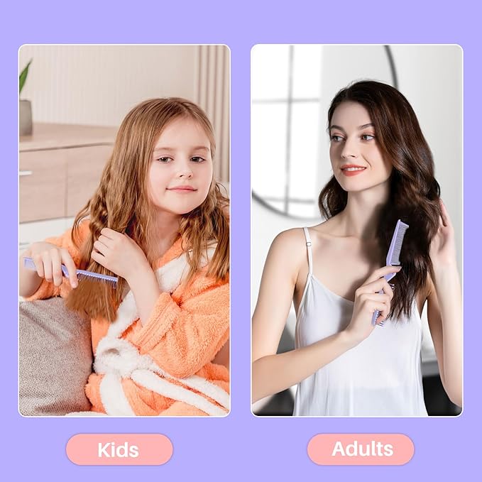 RHOS Brand Hair Comb, Double Head Folding Travel Hair Brush - Mini Pocket Size Comb for Women and Girls, Detangling Hair Comb for Purse, Bags, All Hair Types (Purple)