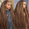 360 Deep Wave Lace Front Wigs Human Hair 220% Density Honey Blonde Deep Curly Human Hair wig Ombre Deep Wave 4/27 Highlight Lace Front Wigs Pre Plucked Wet And Wavy Water Wave Wig for Women 28 Inch