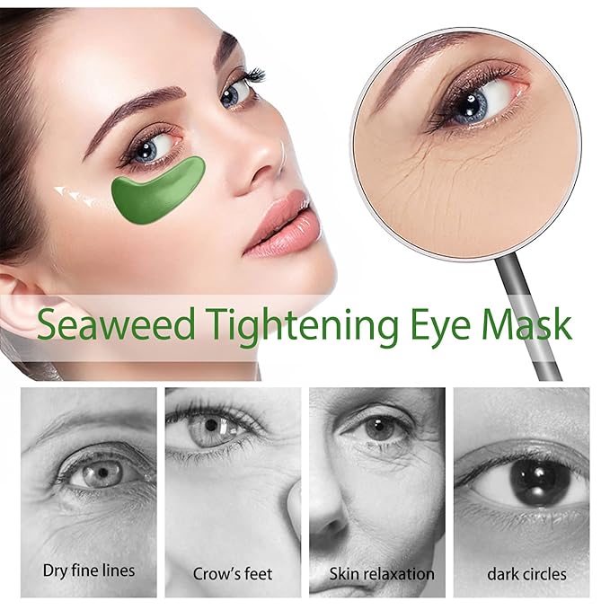 Seaweed Eye Mask, Under Eye Patches with Collagen & Hyaluronic Acid, Seaweed Eye Tightening Mask, Green Eye Gel Pads for Puffiness, Wrinkles, Dark Circles and Bags Under Eyes - 30 Pairs