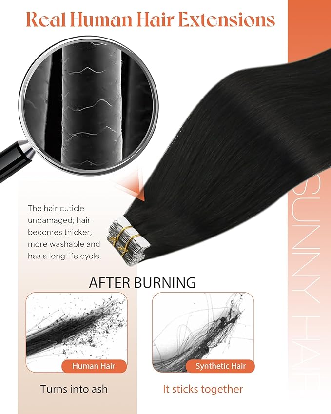 Sunny Hair Tape in Extensions,Remy Hair Extensions Tape in Black Invisible Tape in Hair Extensions Human Hair 100g 20Inch