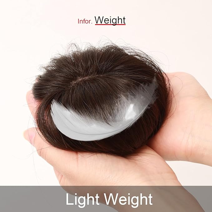 100% Human Hair Topper Machine Hand Made Hair Pieces Clip in Hair Wiglets for Women Thinning Hair,Hair Loss BAZF710 (BR Brown × Hair Length:9.8"(25cm), Base Dimension:2.8"×3.9"(7cm×10cm))