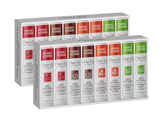 100% Natural Lip Balm Set, Hydrating and Moisturizing Beeswax Natural Flavor Assortment, Lip Moisturizer for Dry Lips, Cocoa Butter, Petroleum Free, 8 Count, 2 Pack