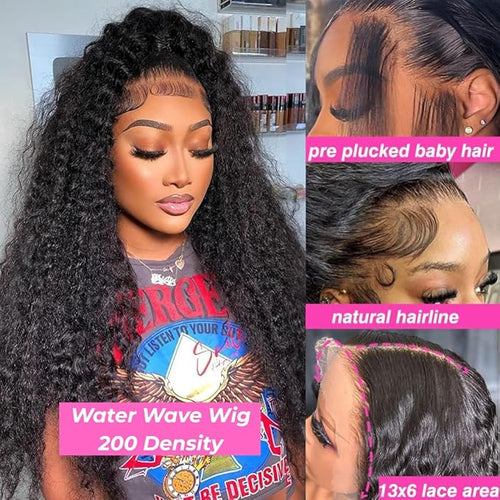 36 Inch Water Wave 13x6 HD Lace Front Wigs Human Hair Pre Plucked 200 Density Deep Part Curly Wig for Women Water Wave Frontal Wigs Human Hair