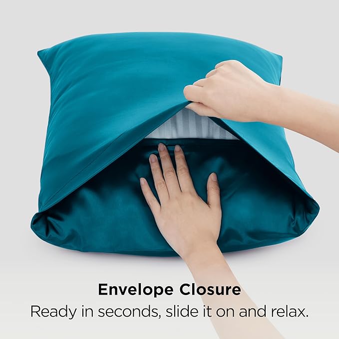 Bedsure Satin Pillowcases, Similar to Silk Pillow Cases Queen Size Set of 2, Pillow Case for Sleeping Women with Envelope Closure, Gifts for Women Men, Teal, 20x30 Inches, 2pcs