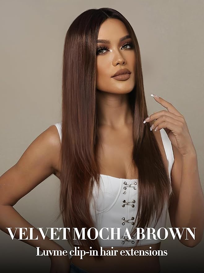 LUVME Seamless Clip in Hair Extensions, 20 Inch 135g 7pcs Dark Brown Hair Extensions Clip in Human Hair Invisible PU Skin Weft Natural Remy Human Hair