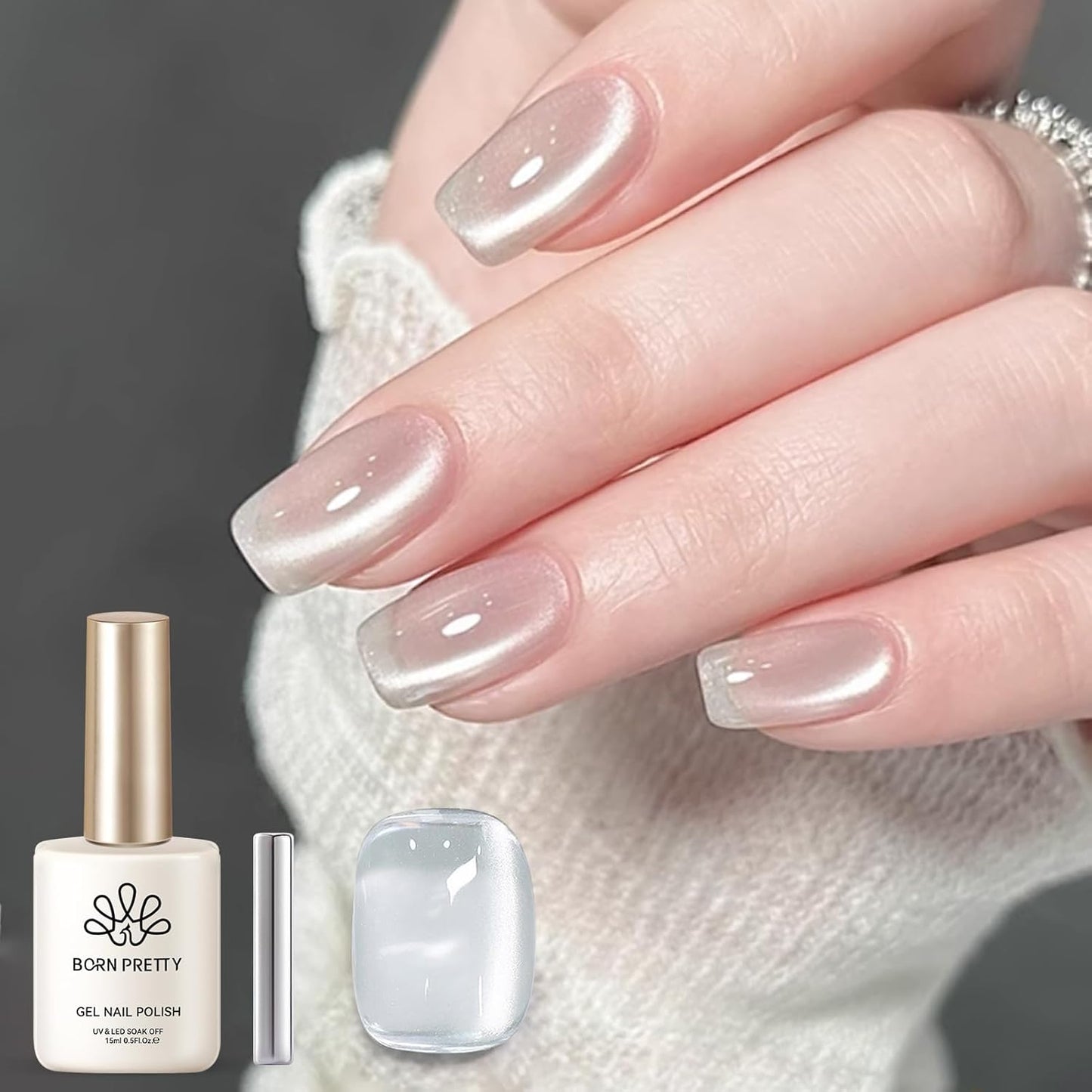 BORN PRETTY Silver Cat Magnetic Eye Gel Nail Polish Crystal Glass Cat Magnetic Shimmer Gel Polish Glass Magnetic Gel Gift 15ML